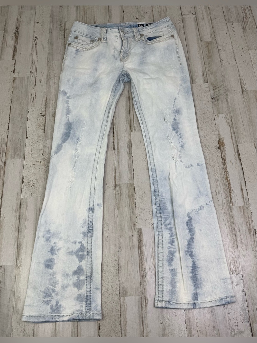 Miss Me Women’s Irene Bootcut Jeans Acid Wash Blue Low Rise Stretch 5-Pocket
